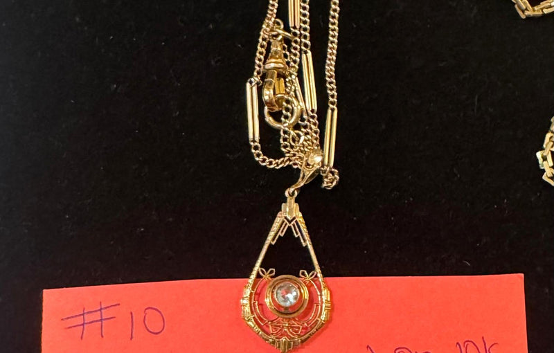 14K Aqua pend on 10K watch chain