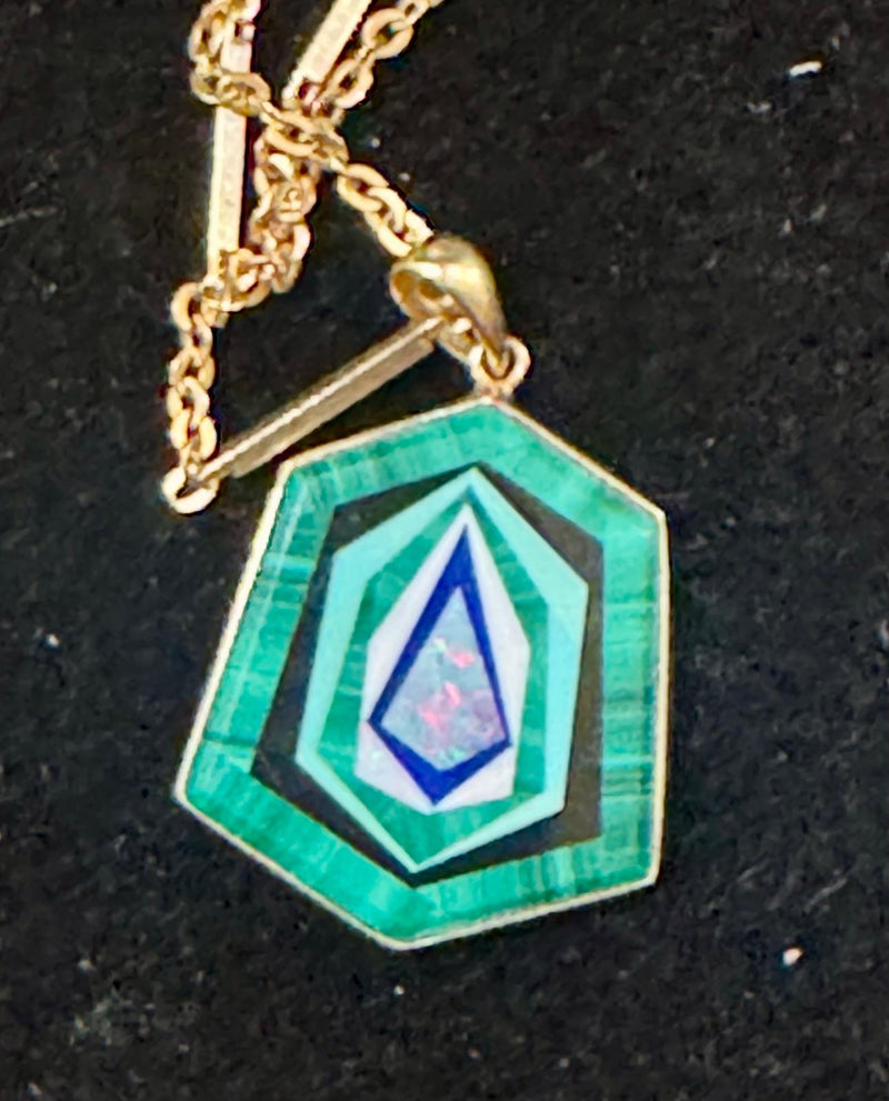 #13 14K Malachite / Opal pend w/ 9K chain