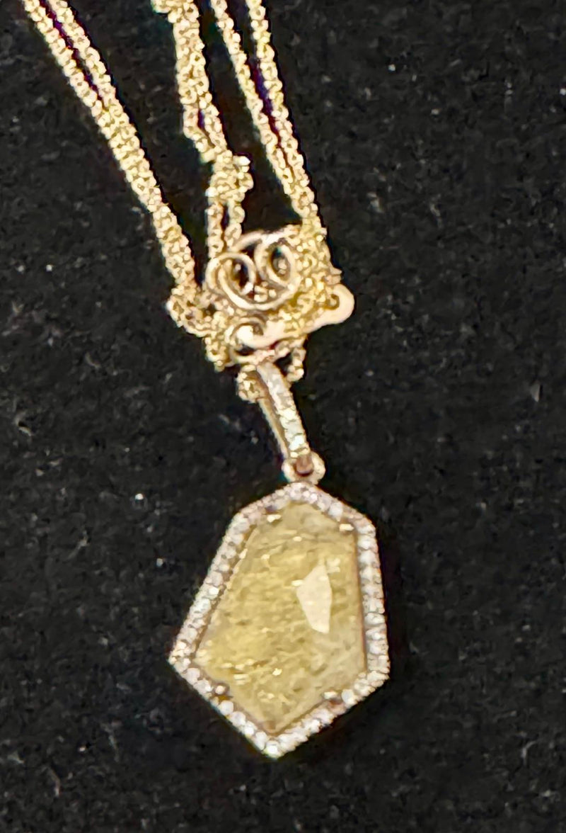 #14 ss 14k pend (Rutilated quartz) dim on 10k ch