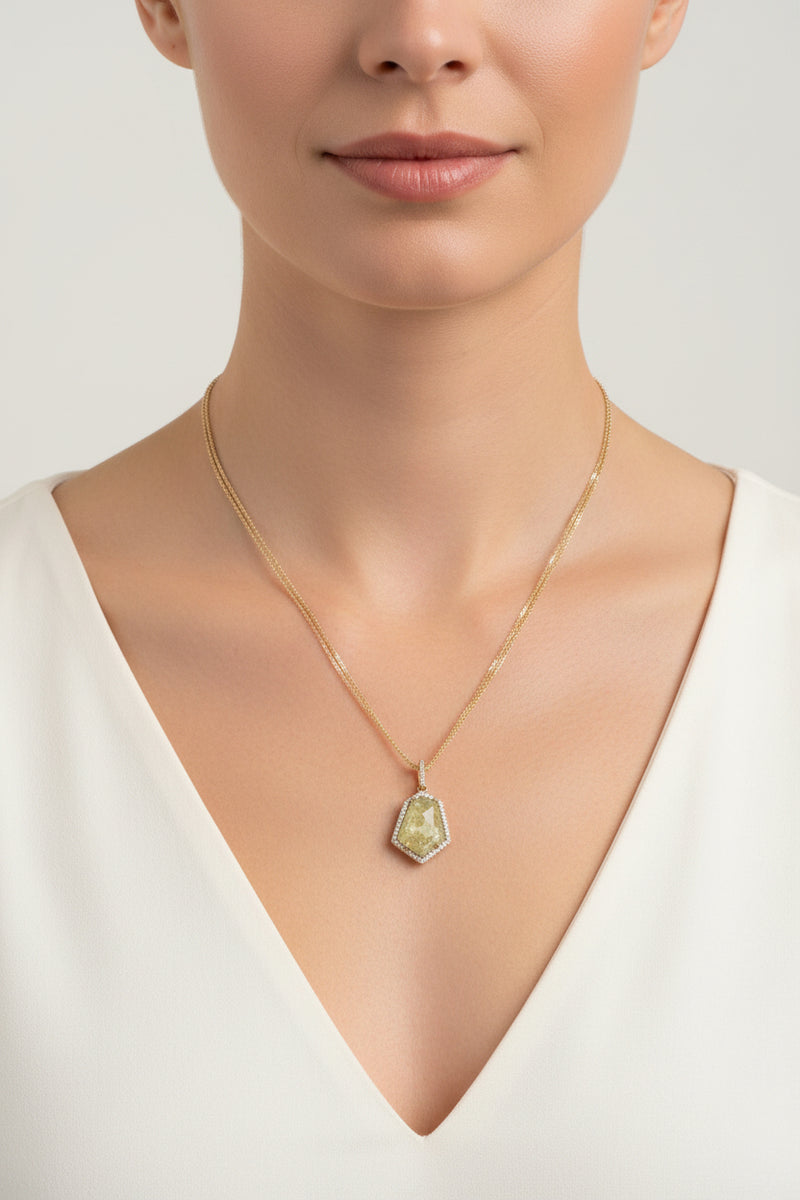 #14 ss 14k pend (Rutilated quartz) dim on 10k ch