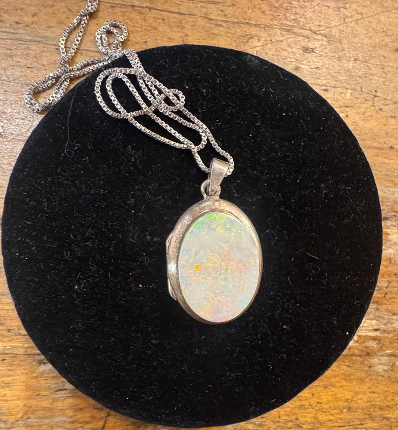 S.S. Opal Locket w/ S.S. Chain