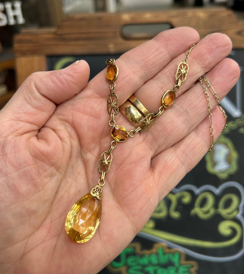 14K 1920's Citrine Necklace