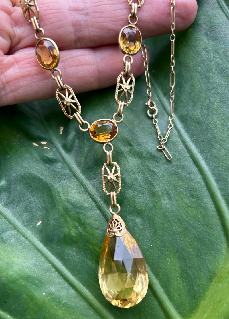 14K 1920's Citrine Necklace