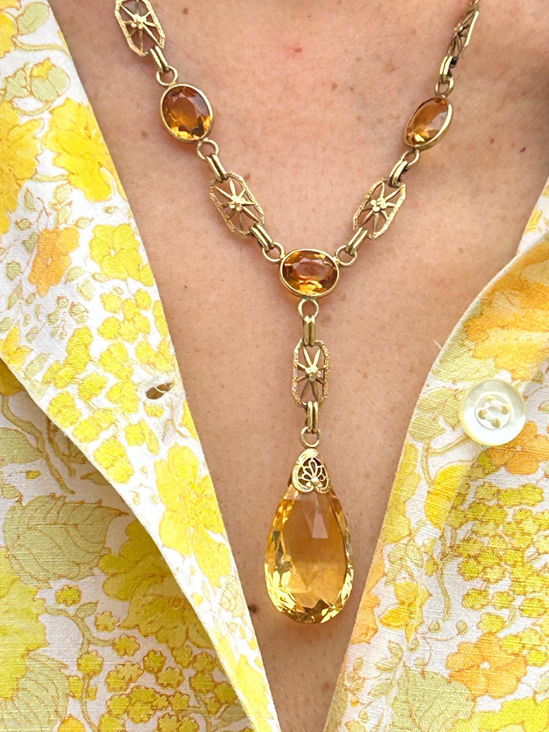 14K 1920's Citrine Necklace