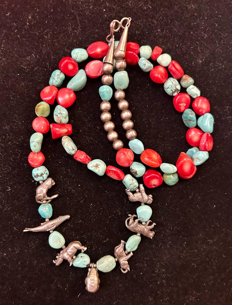Zuni neck with turq and coral