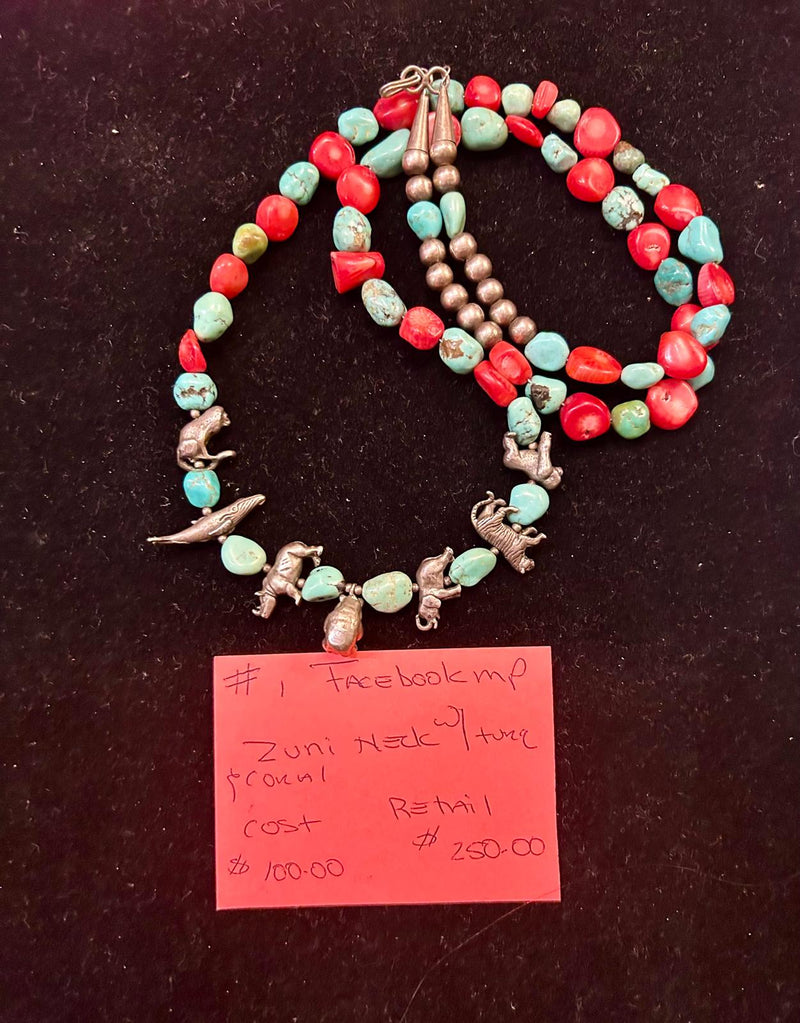 Zuni neck with turq and coral