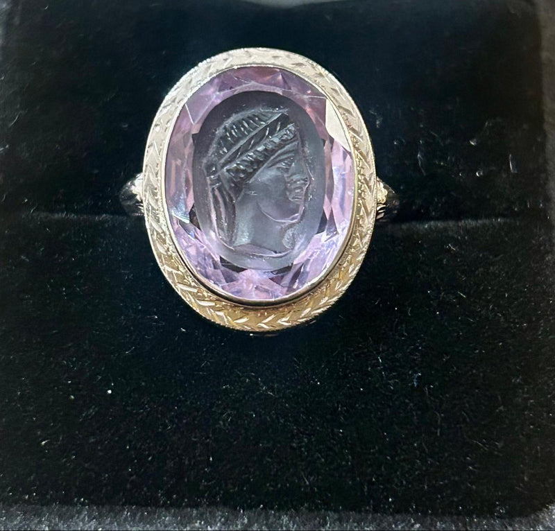 14K Deco amethyst cameo ring
