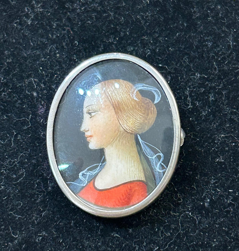 VCT Hand painted portrait pin silver