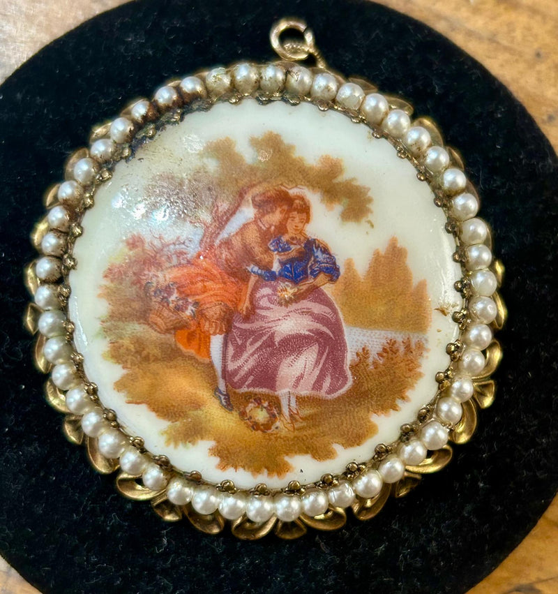 Painted vintage porcelain pendant