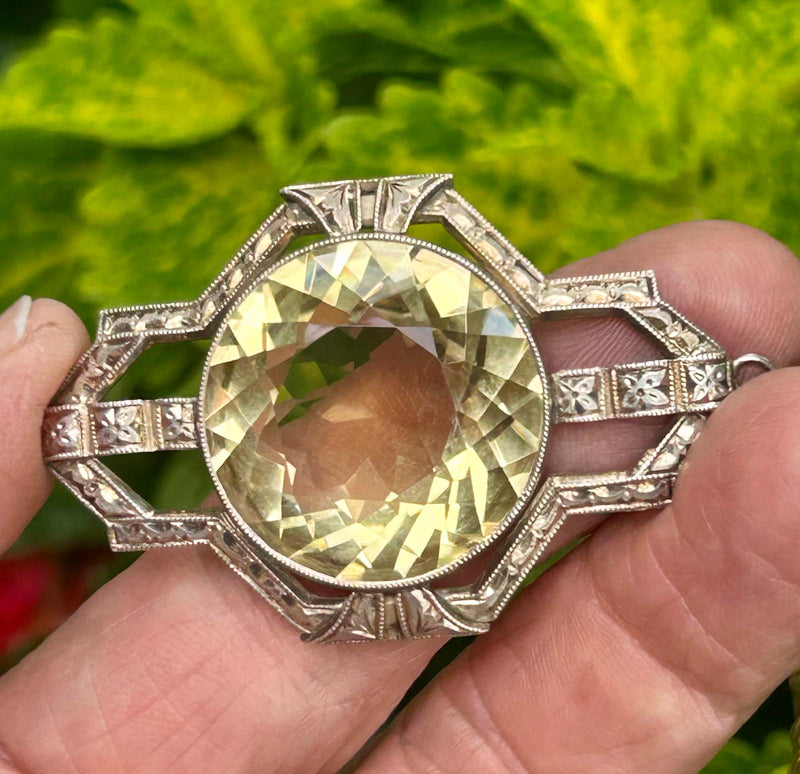 Sterling Silver 1930's Citrine art deco necklace