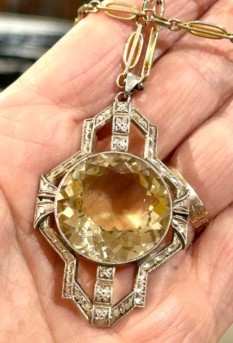 Sterling Silver 1930's Citrine art deco necklace