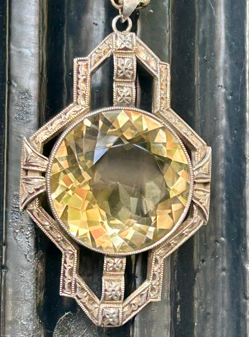 Sterling Silver 1930's Citrine art deco necklace