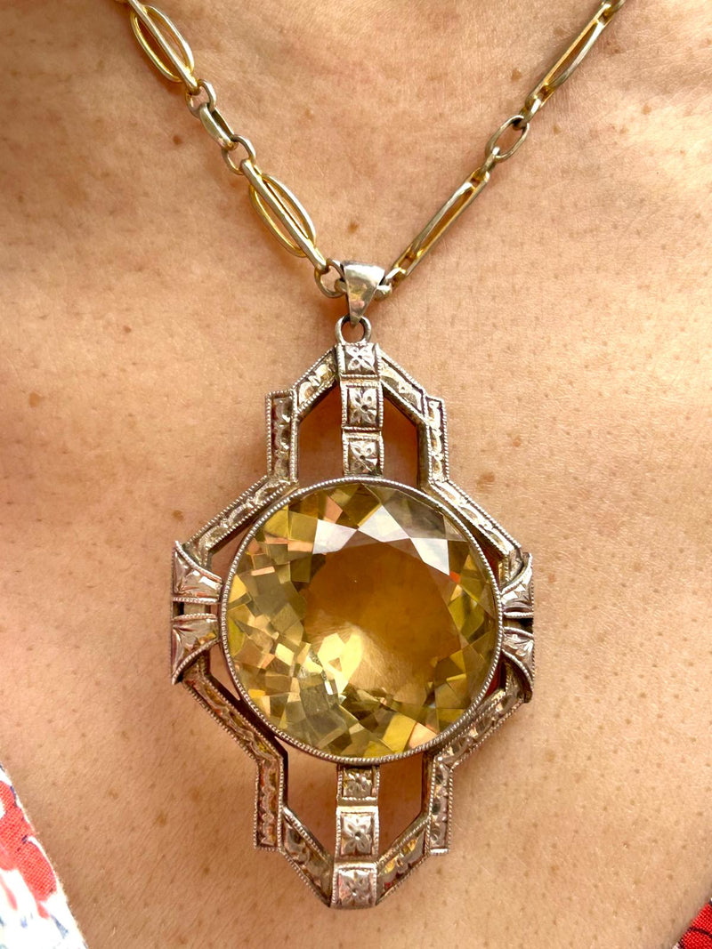 Sterling Silver 1930's Citrine art deco necklace