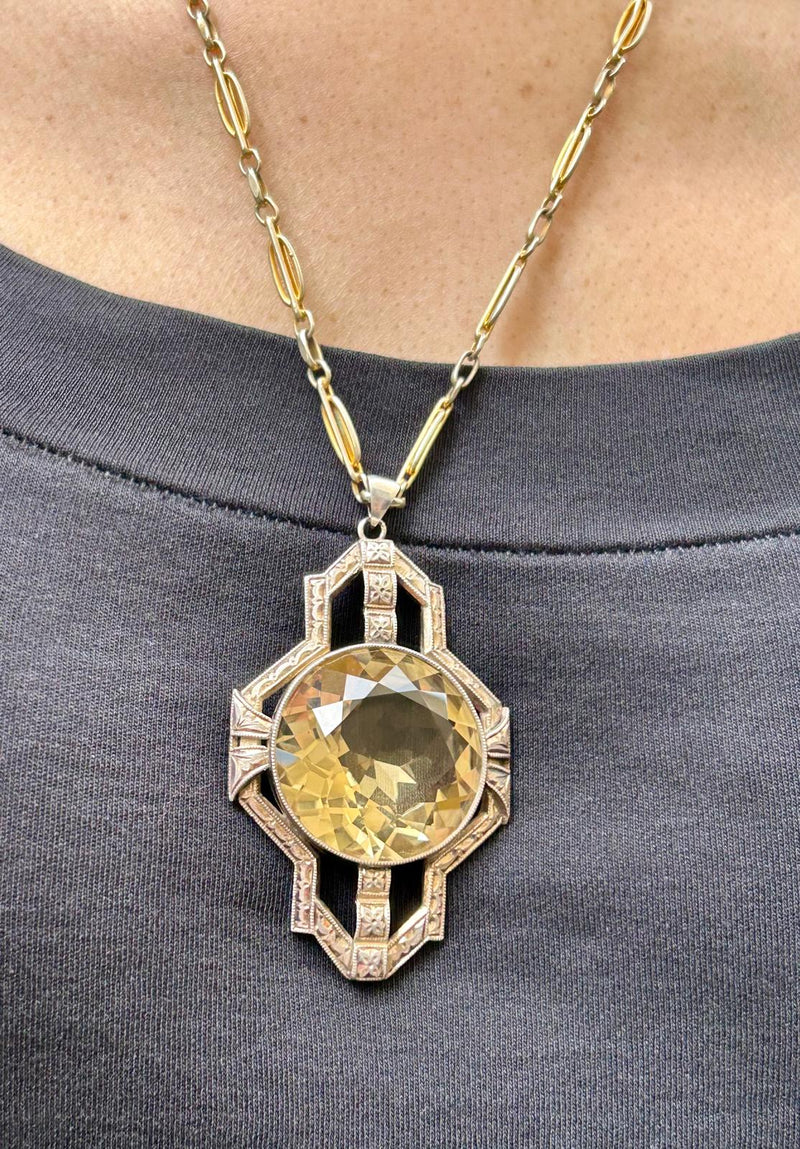 Sterling Silver 1930's Citrine art deco necklace