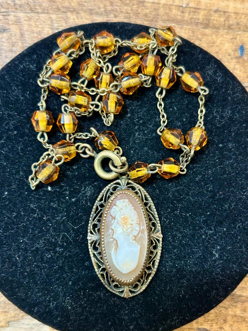 Vintage Cameo neck with orange beads