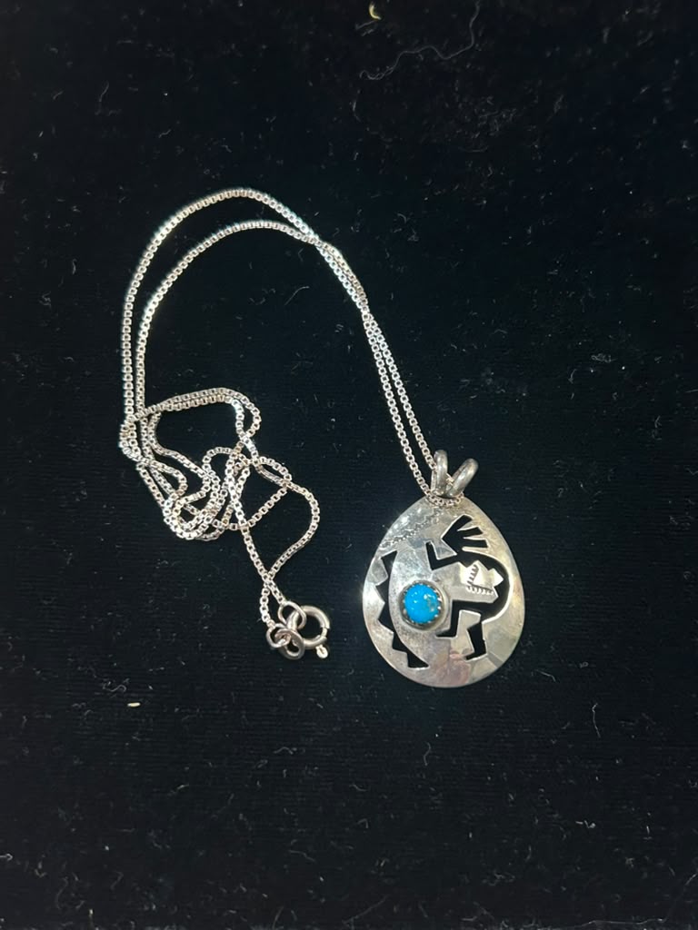 Vintage Sterling Silver Hopi Pendant With Turquoise