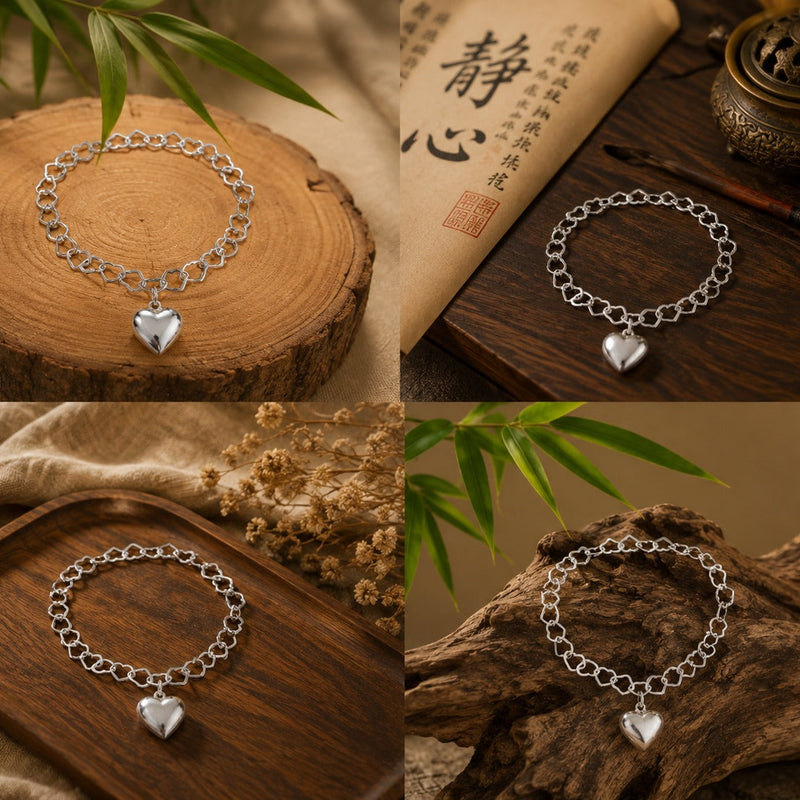 Sterling Silver Heart Charm Bracelet