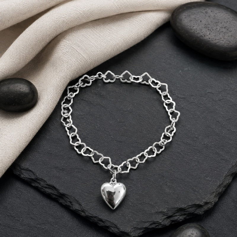 Sterling Silver Heart Charm Bracelet