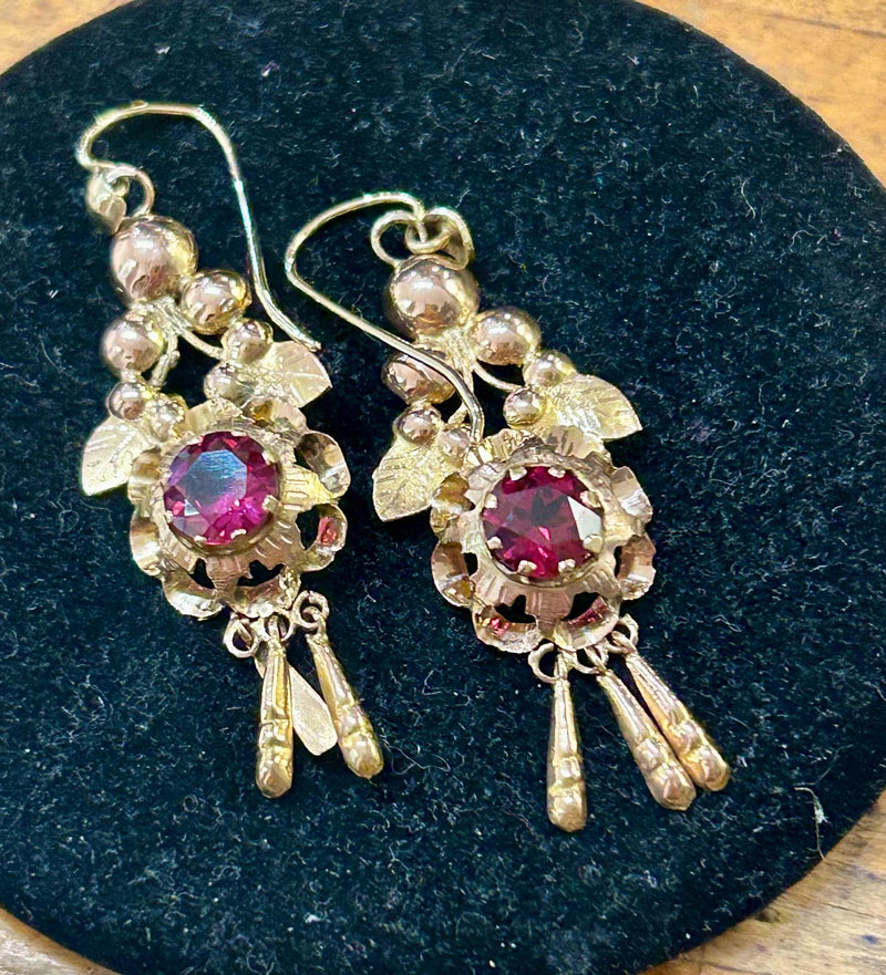 Victorian 12K Garnet Drop Earrings