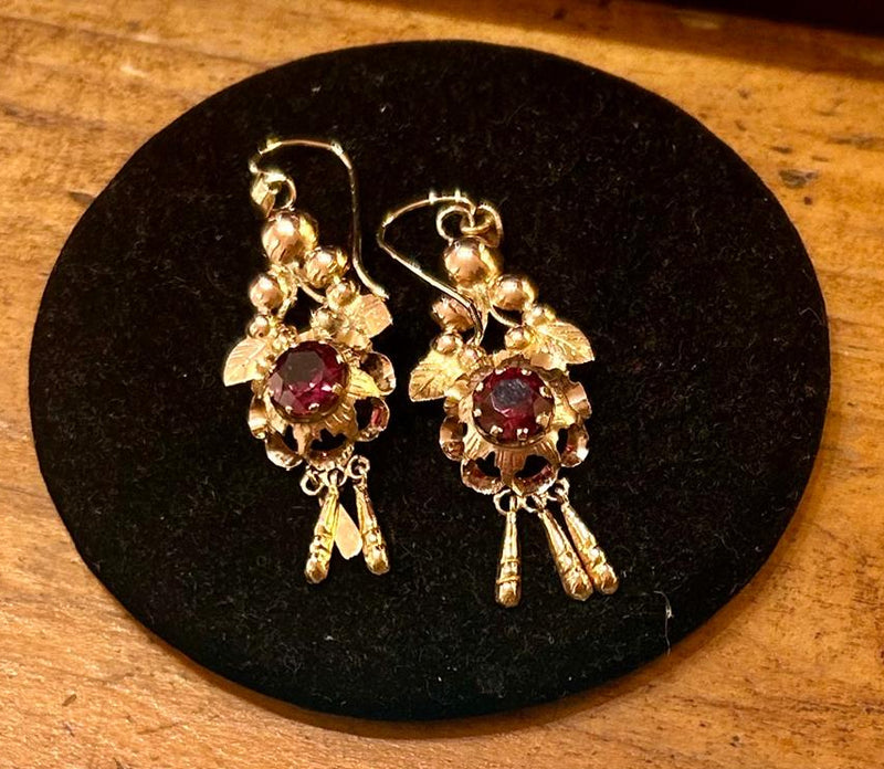 Victorian 12K Garnet Drop Earrings