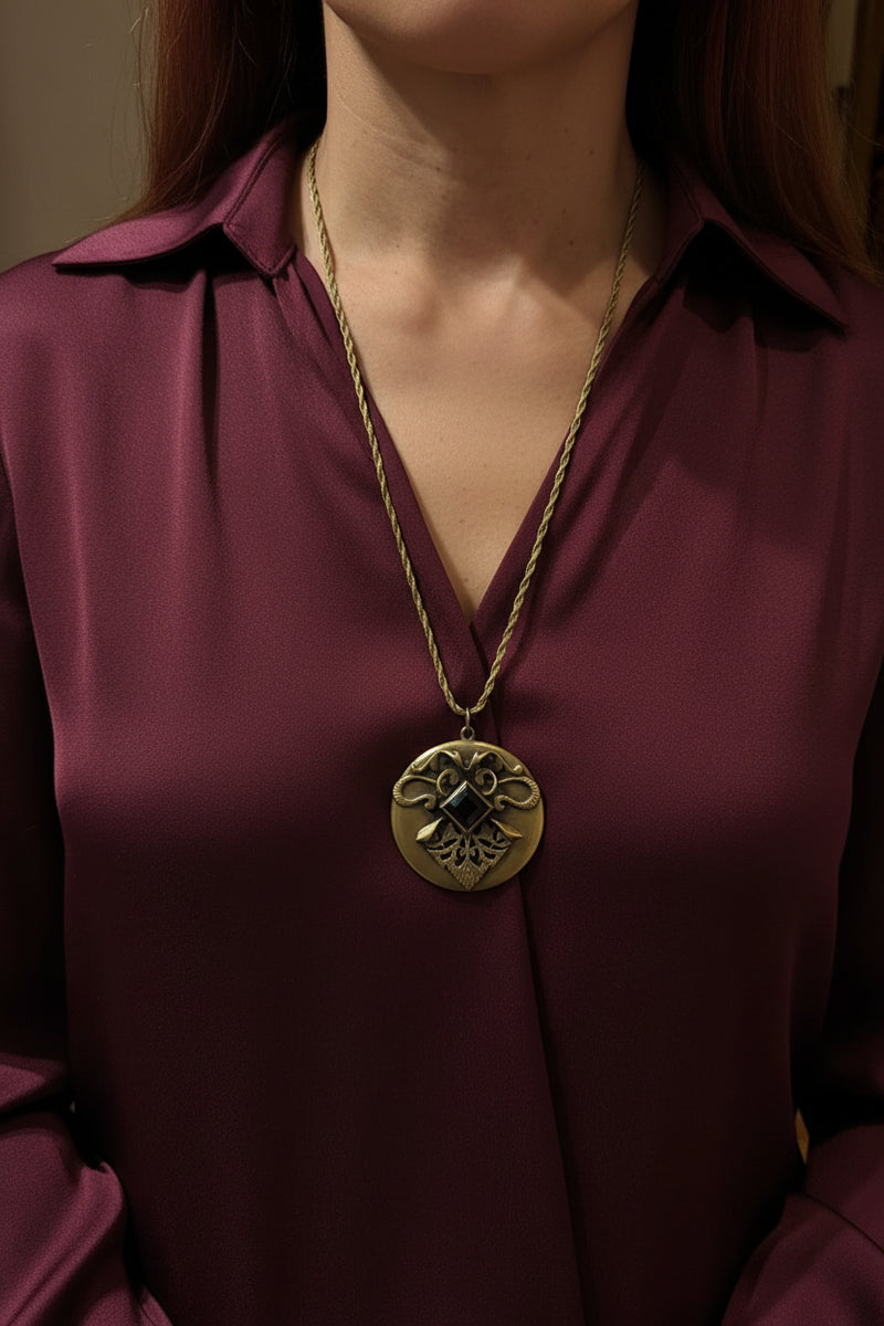 Art Nouveau George Stone Gold Filled Locket Necklace – Vintage Floral Locket Pendant