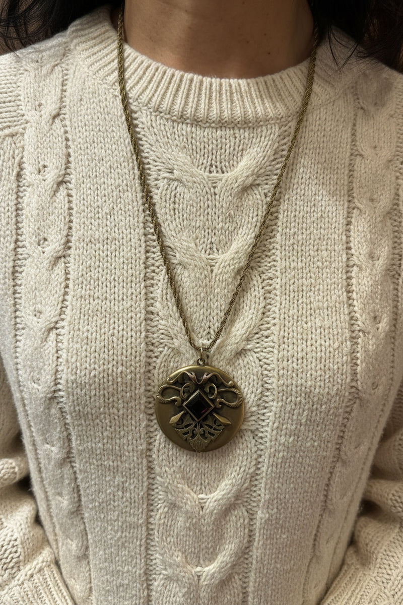 Art Nouveau George Stone Gold Filled Locket Necklace – Vintage Floral Locket Pendant