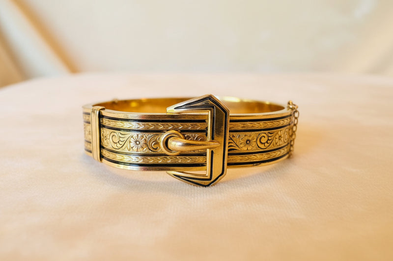 Antique Gold Filled Buckle Bracelet – Early 1900s Enamel Bracelet | Victorian / Edwardian Estate Jewelry