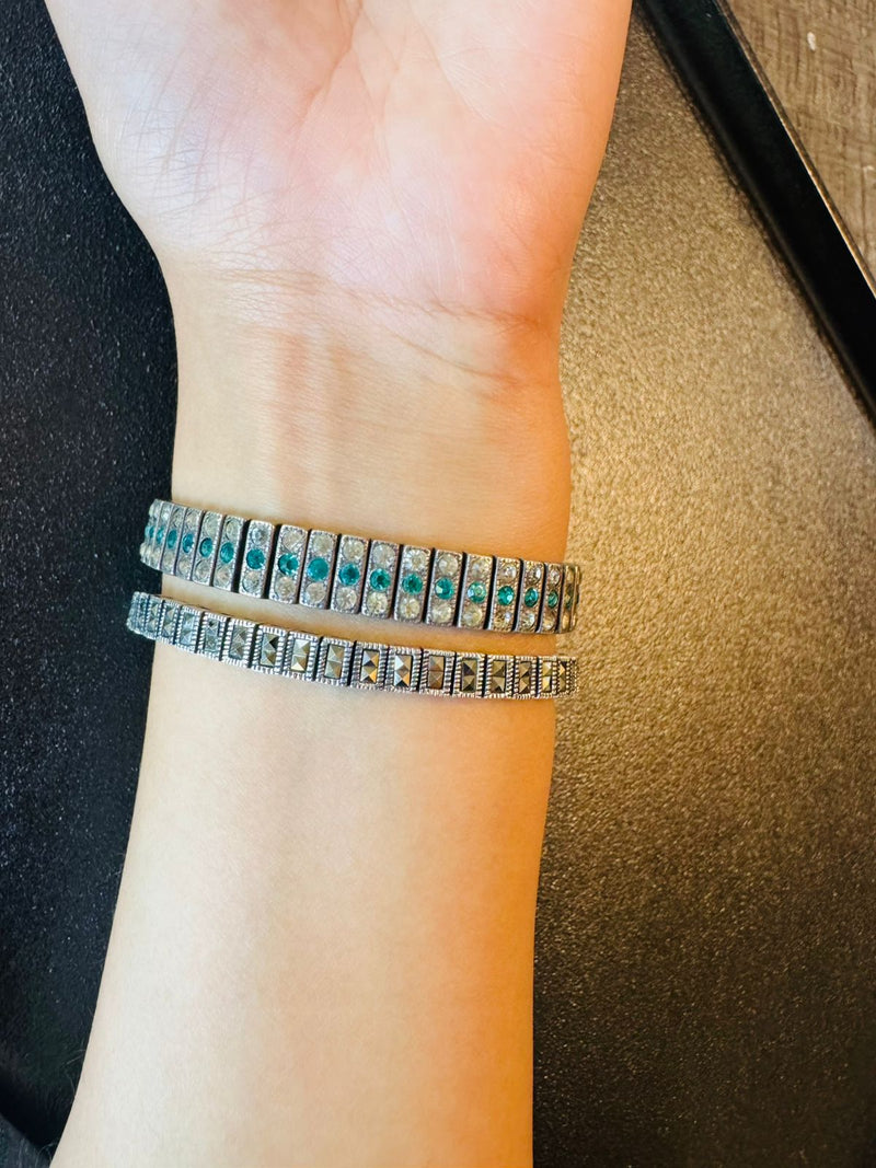 Sterling Silver Art Deco Paste Bracelet – Vintage Statement Bracelet | Estate Jewelry | Classic Deco Style