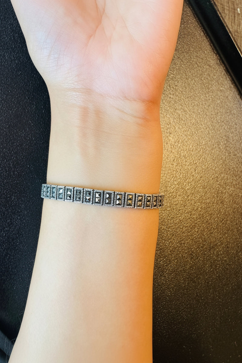 Art Deco Sterling Silver & Paste Bracelet – Vintage Marcasite Style Bracelet | Estate Jewelry | Geometric Deco Design