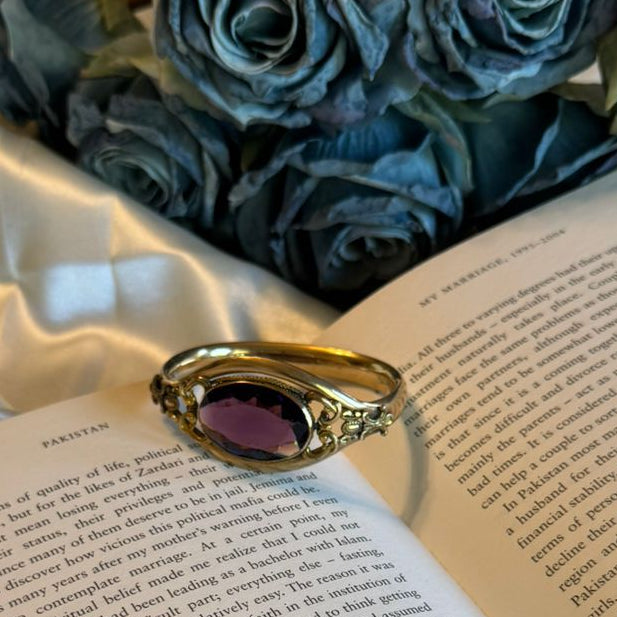 Victorian Gold Filled Bangle with Purple Stone – Antique Hinged Bracelet | Estate Jewelry | Romantic Vintage Style