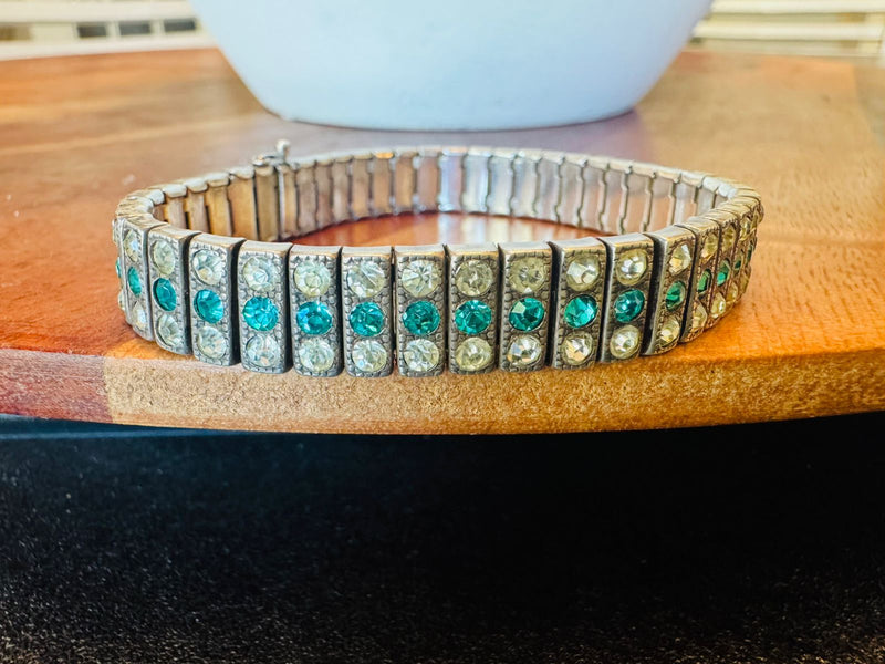 Sterling Silver Art Deco Paste Bracelet – Vintage Statement Bracelet | Estate Jewelry | Classic Deco Style