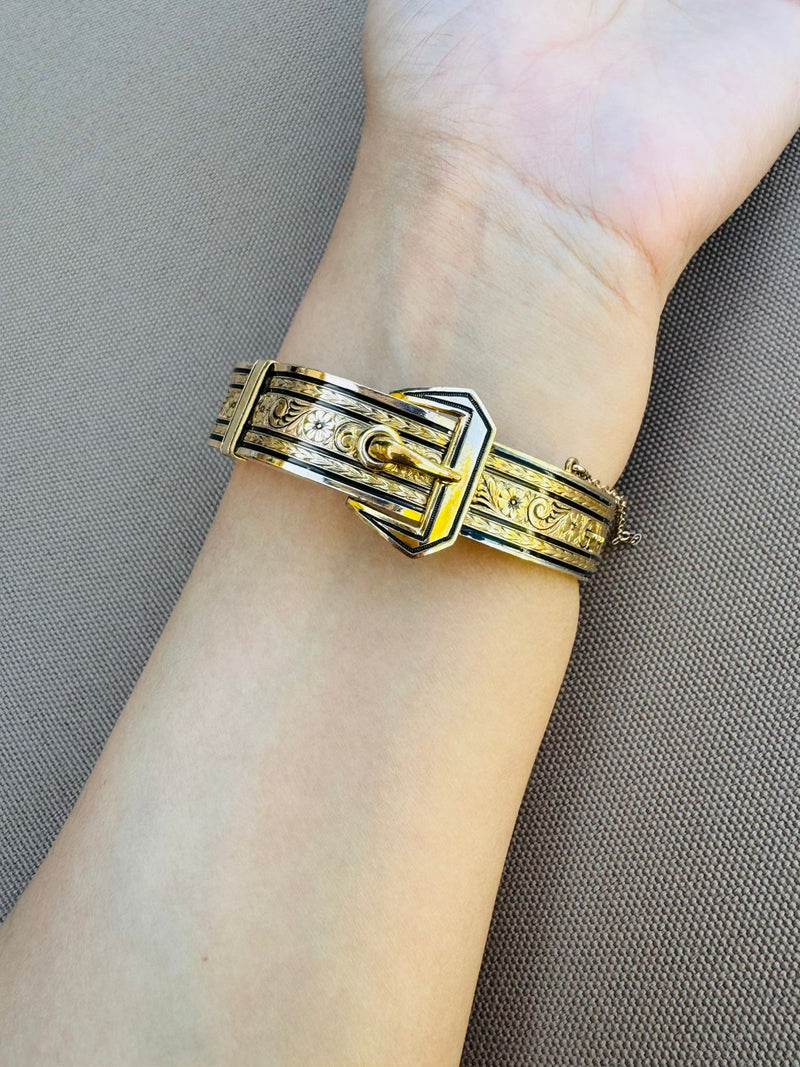 Antique Gold Filled Buckle Bracelet – Early 1900s Enamel Bracelet | Victorian / Edwardian Estate Jewelry