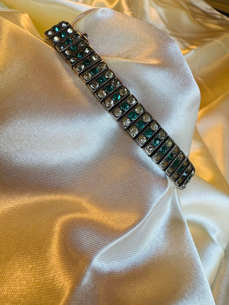 Sterling Silver Art Deco Paste Bracelet – Vintage Statement Bracelet | Estate Jewelry | Classic Deco Style