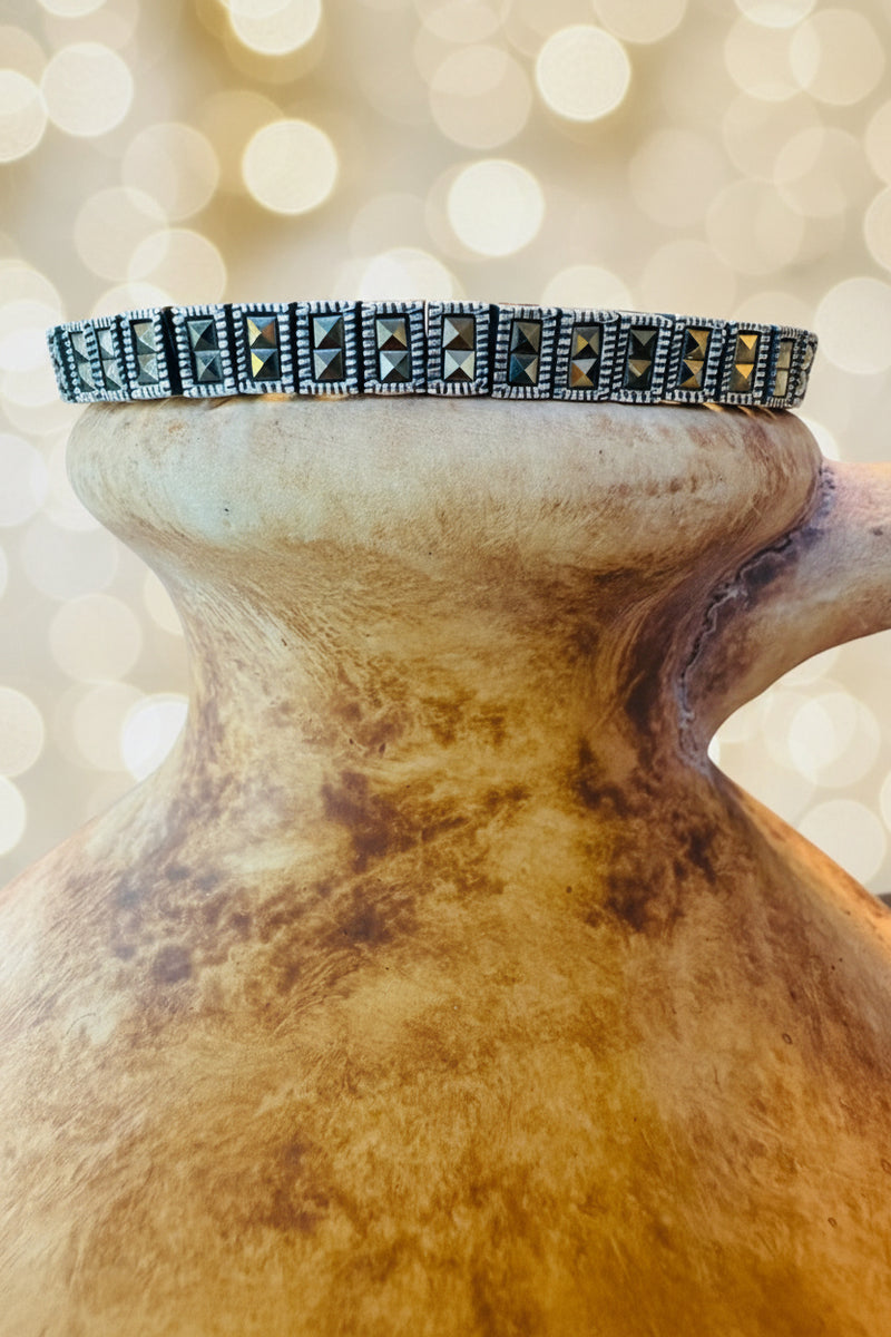 Art Deco Sterling Silver & Paste Bracelet – Vintage Marcasite Style Bracelet | Estate Jewelry | Geometric Deco Design