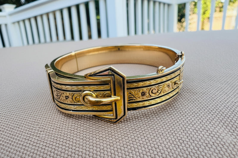 Antique Gold Filled Buckle Bracelet – Early 1900s Enamel Bracelet | Victorian / Edwardian Estate Jewelry