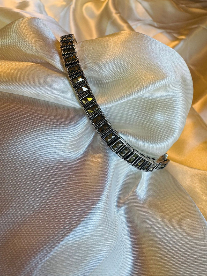 Art Deco Sterling Silver & Paste Bracelet – Vintage Marcasite Style Bracelet | Estate Jewelry | Geometric Deco Design