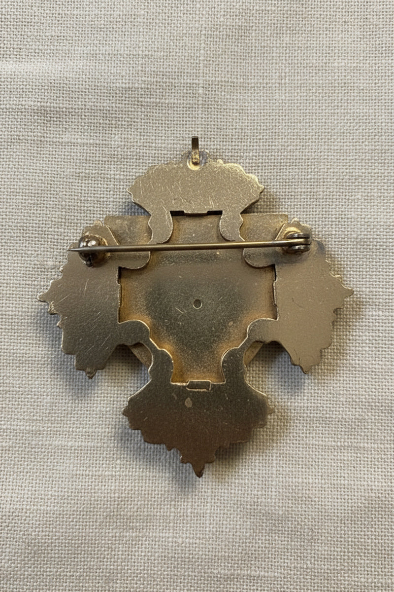 Gold Filled Victorian Brooch with enamel 2” x 2”