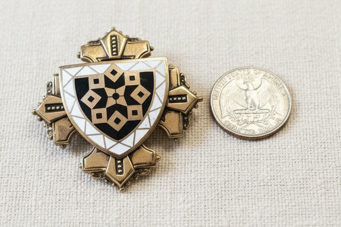 Gold Filled Victorian Brooch with enamel 2” x 2”