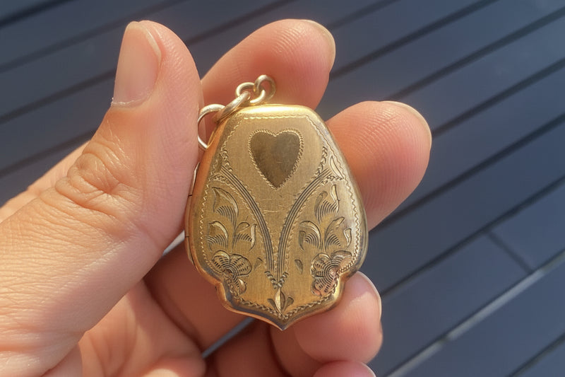 Gold filled engraved lockets with hearts