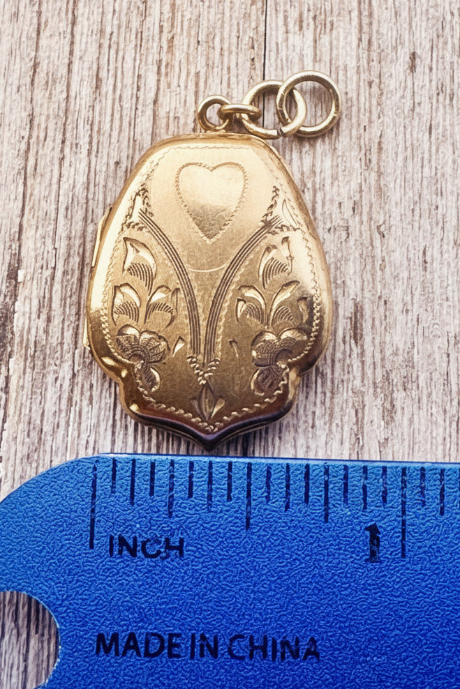 Gold filled engraved lockets with hearts