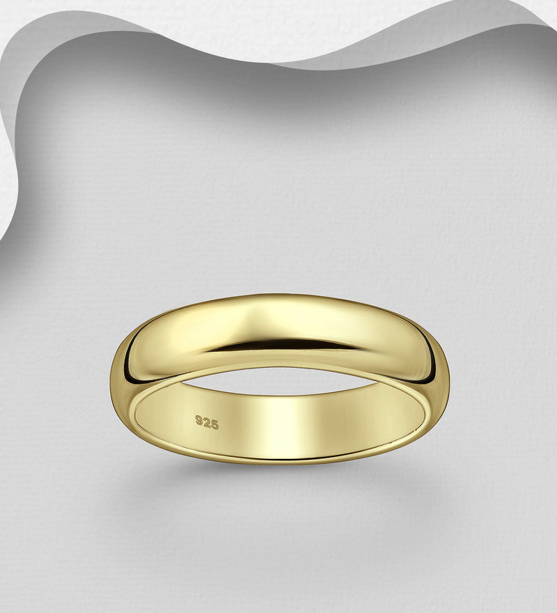 Sterling Silver Band Ring, Plated with 1 Micron 14K Yellow Gold