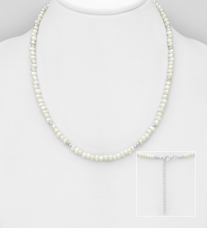 Sterling Silver Bead Necklace with Freshwater Pearls