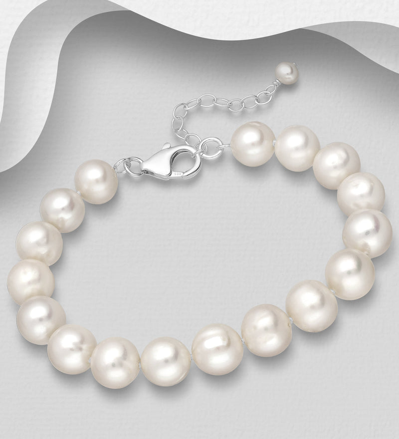Sterling Silver Bracelet with 9-10mm AA+ Freshwater Pearls