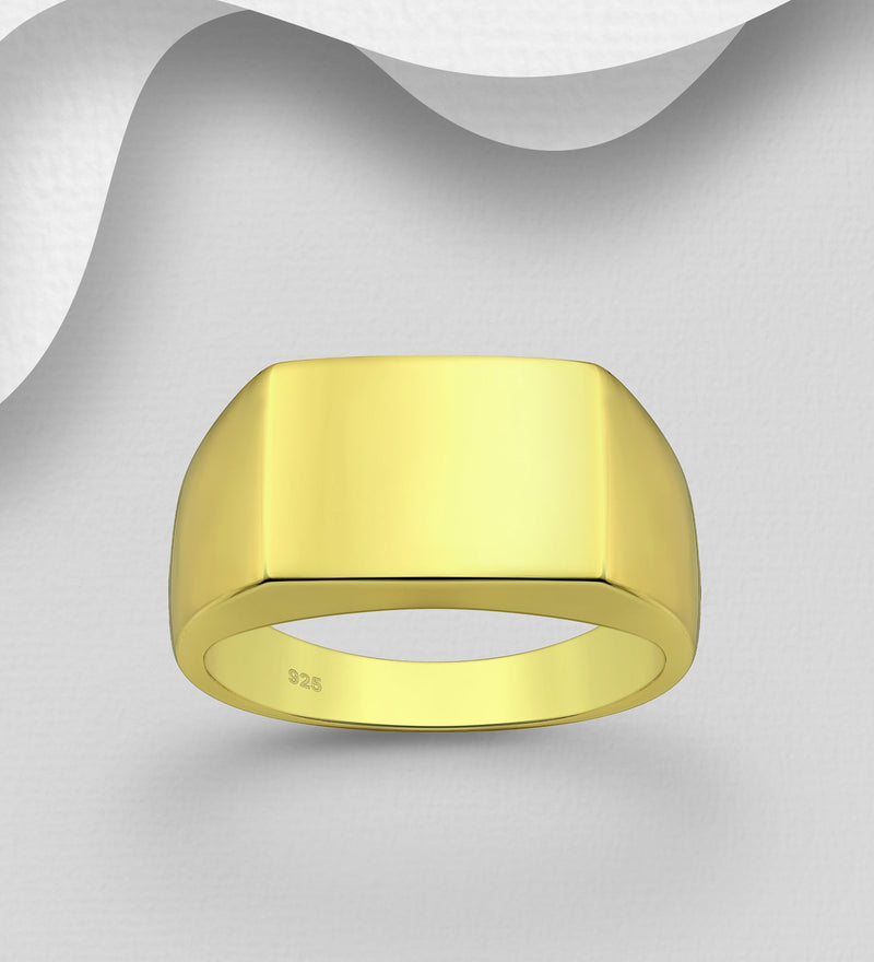 Sterling Silver Engravable Ring, Plated with 1 Micron 18K Yellow Gold
