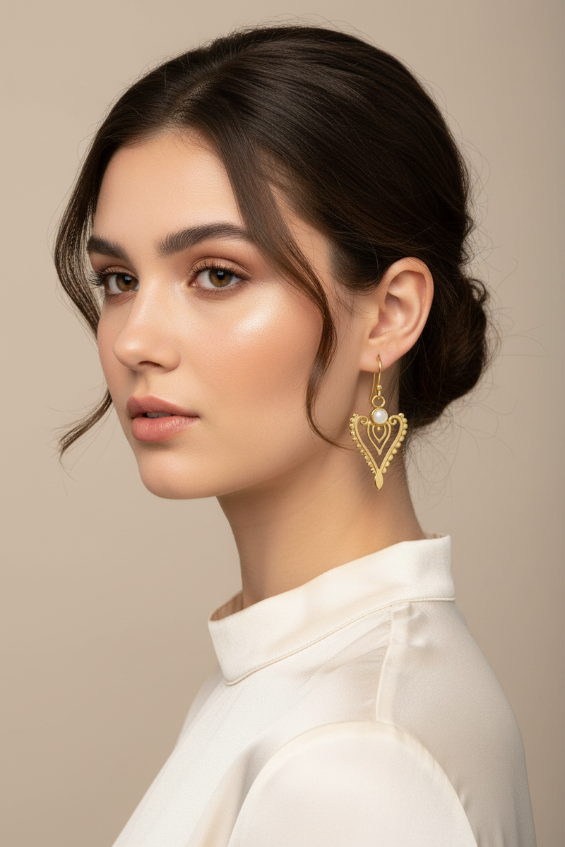 Sterling Silver Hook Earrings, Decorated with Shell and Plated with 1 Micron 18K Yellow Gold