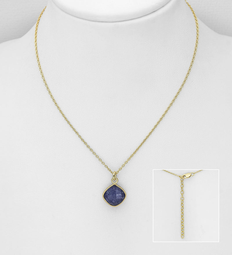 Sterling Silver Necklace with Labradorite, Plated with 9K Yellow Gold