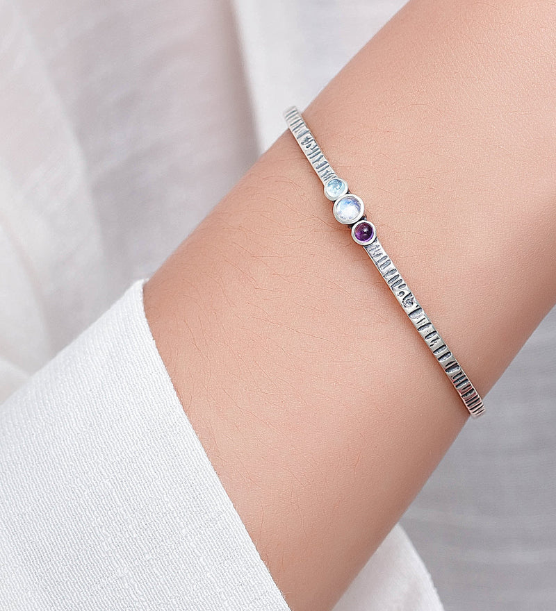 Sterling Silver Oxidized Cuff with Amethyst, Rainbow Moonstone & Sky Blue Topaz