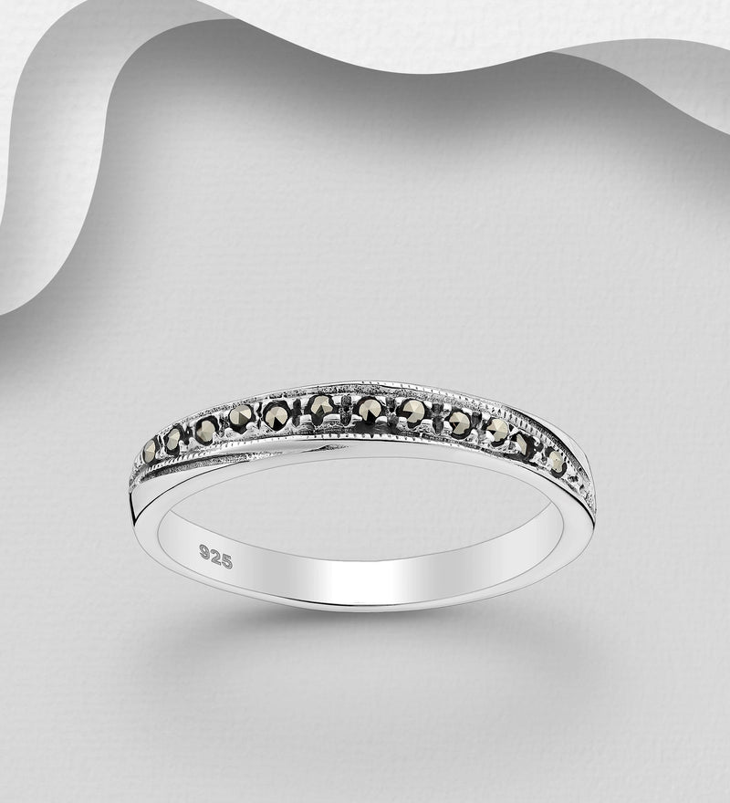 Sterling Silver Ring, Decorated with Marcasite