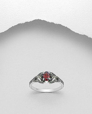 Sterling Silver Ring with CZ Simulated Diamonds & Marcasite