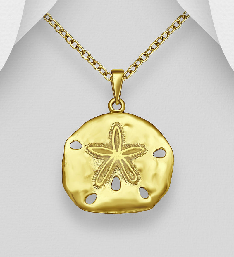 Sterling Silver Sand Dollar Pendant with 1 Micron 18K Yellow Gold Plating